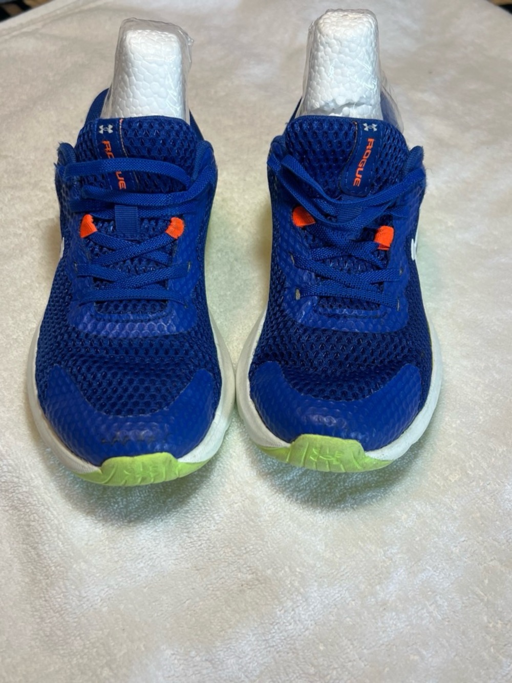 Under Armour Kids Blue Sneakers with Orange and Neon Green Accents